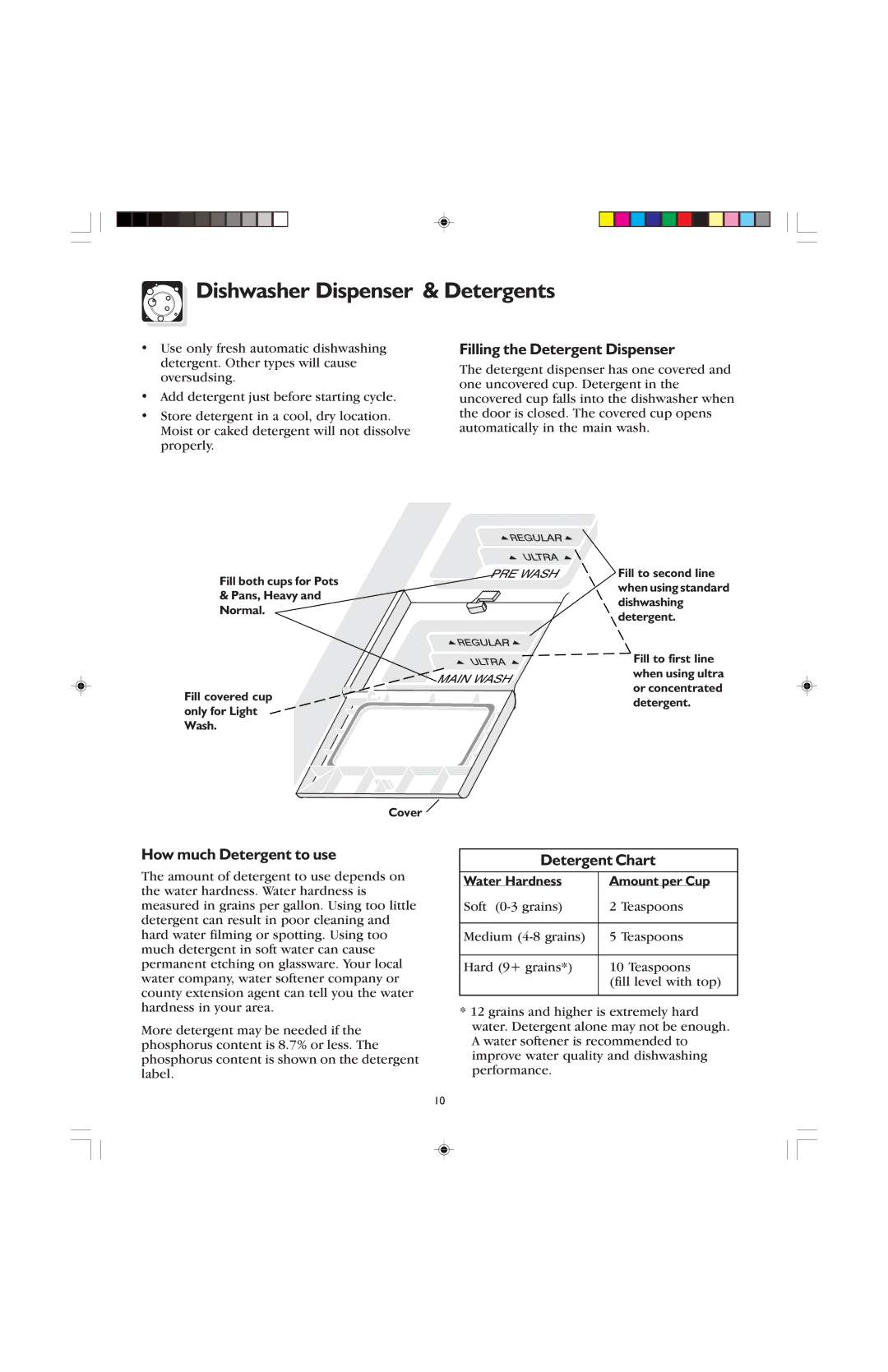 Frigidaire 400, 100 warranty Dishwasher Dispenser & Detergents, Filling the Detergent Dispenser, How much Detergent to use 