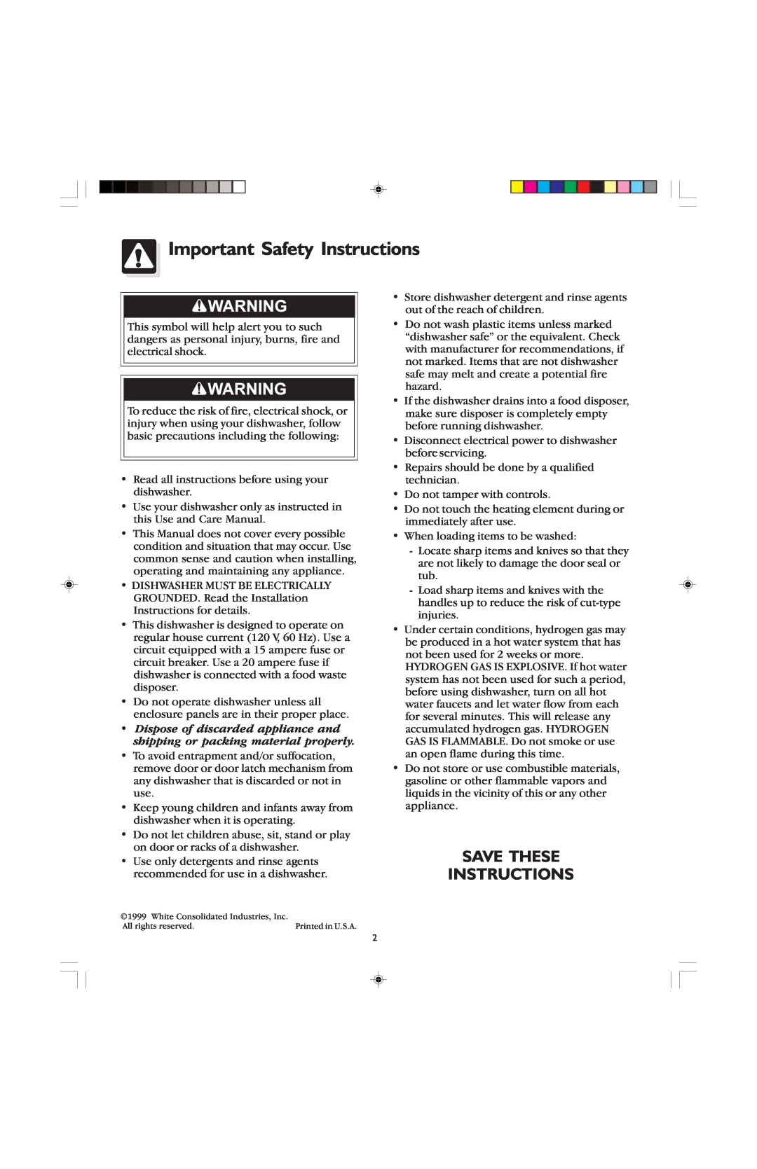 Frigidaire 400, 100 warranty Important Safety Instructions, Save These Instructions 