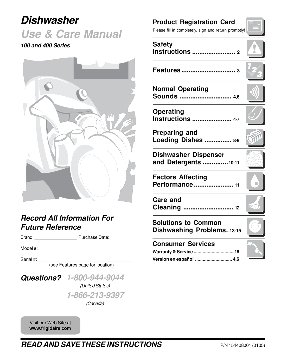 Frigidaire 400 Series warranty Product Registration Card, Safety, Normal Operating, Preparing, Factors Affecting, Care 