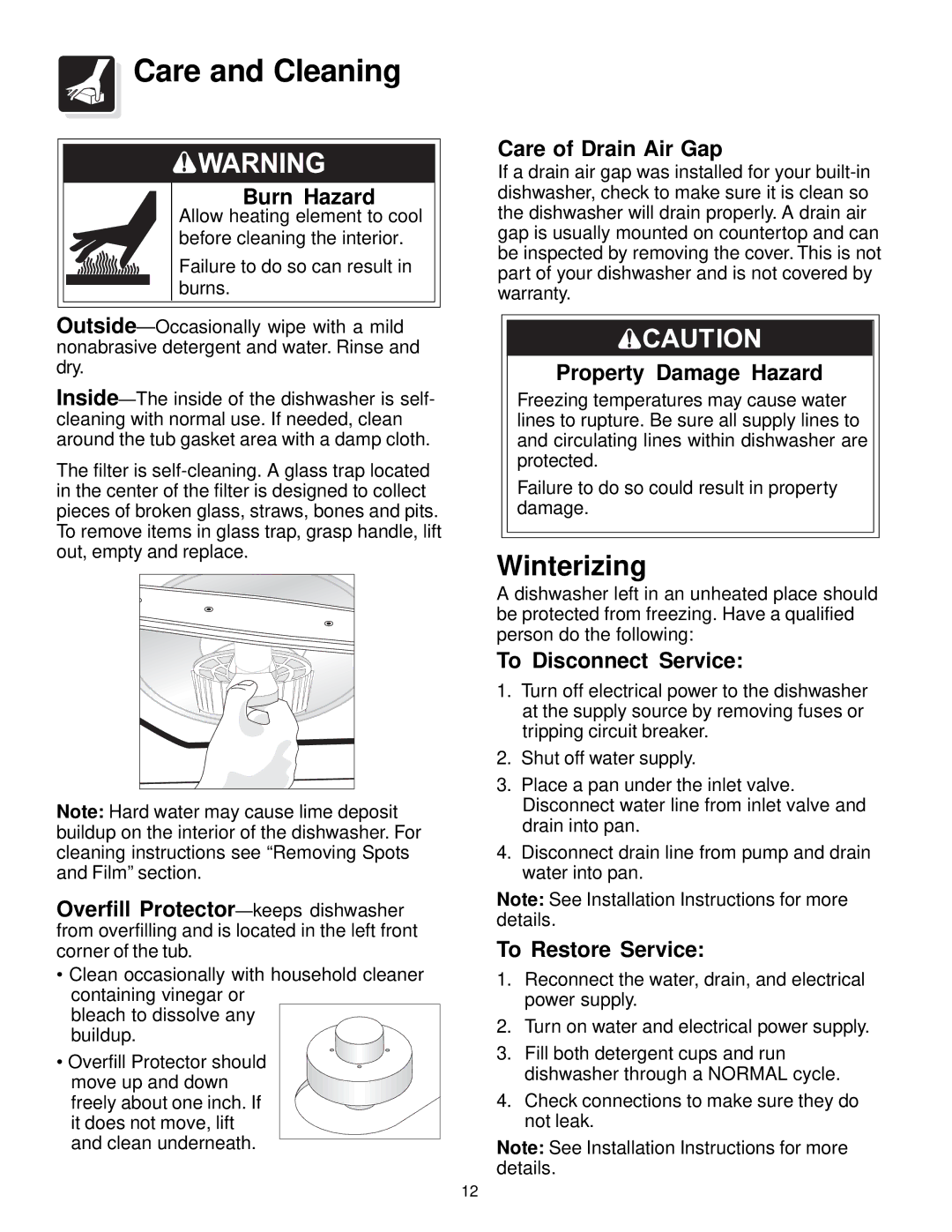 Frigidaire 400 Series warranty Care and Cleaning, Winterizing 