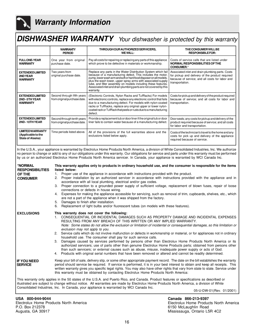 Frigidaire 400 Series warranty Warranty Information 