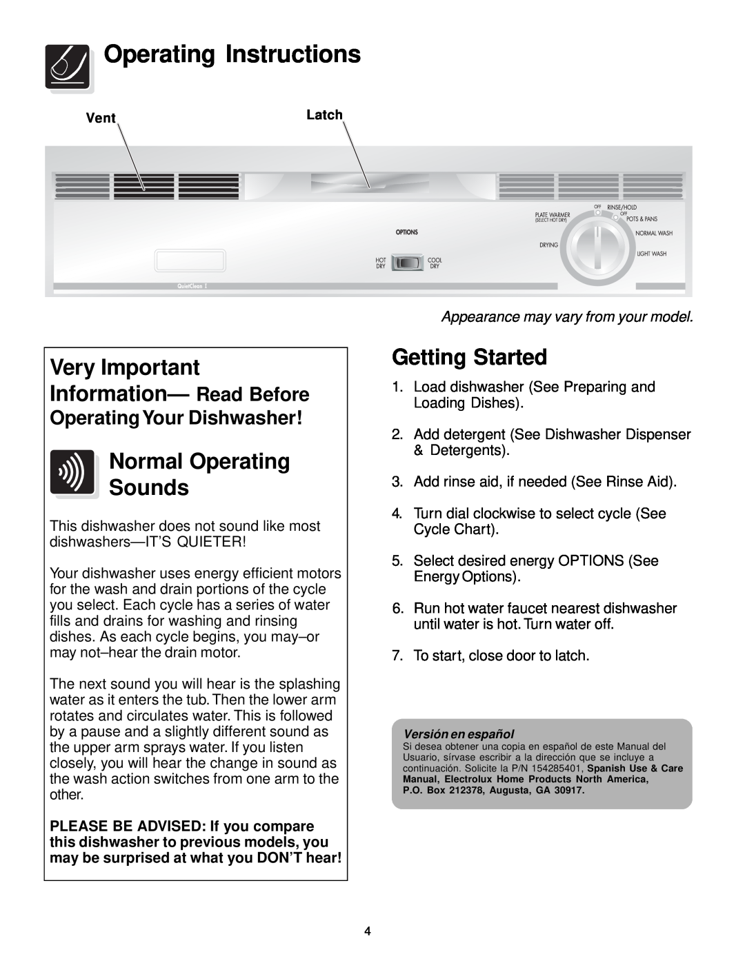 Frigidaire 400 Series warranty Operating Instructions, Very Important Information- Read Before, Normal Operating Sounds 