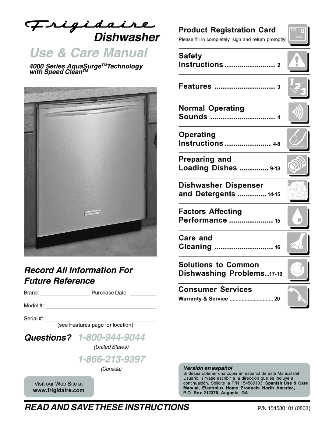 Frigidaire 4000 warranty Product Registration Card, Safety, Normal Operating, Factors Affecting, Care 