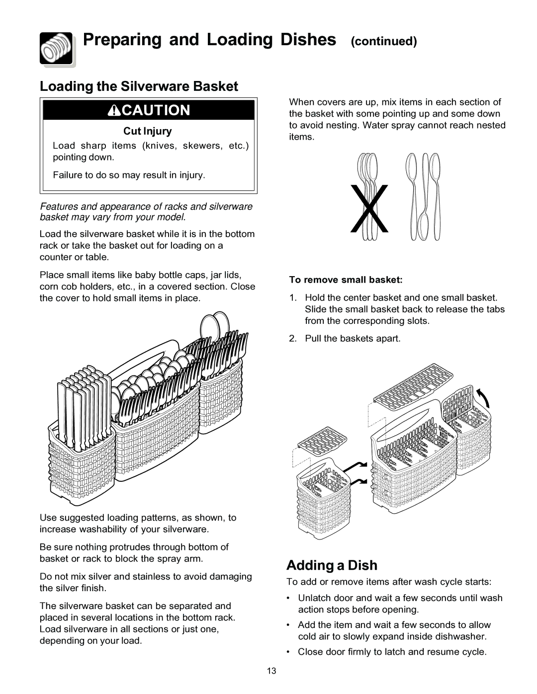 Frigidaire 4000 warranty Loading the Silverware Basket 