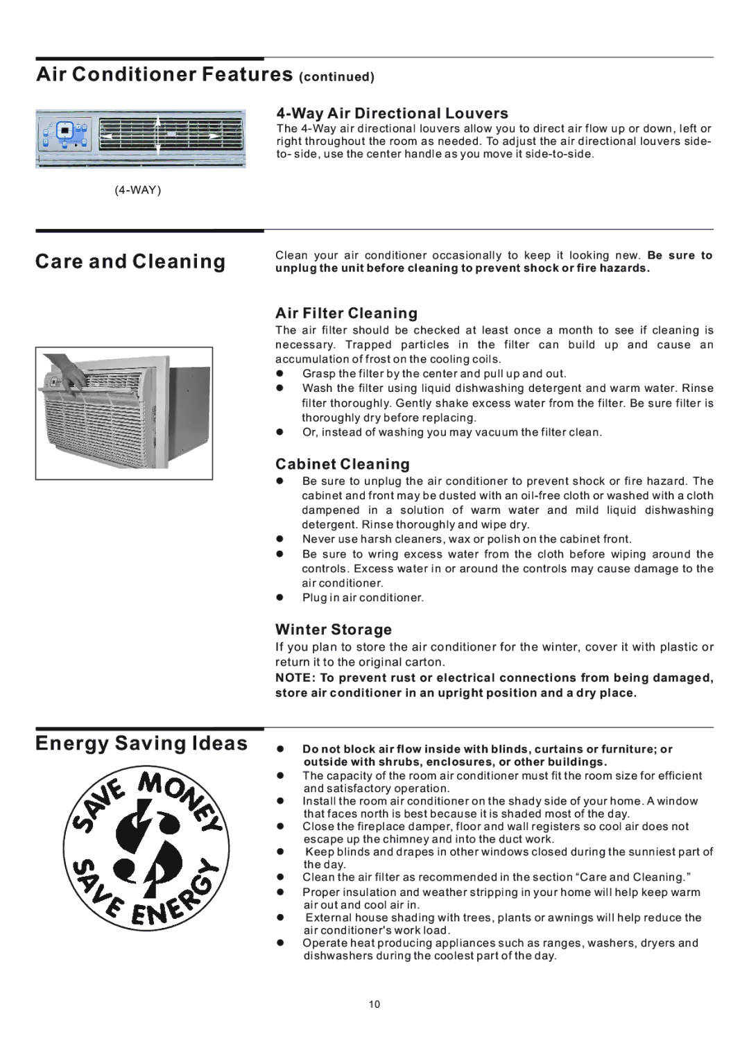 Frigidaire 5-10 warranty Care and Cleaning, Energy Saving Ideas, Outside with shrubs, enclosures, or other buildings 