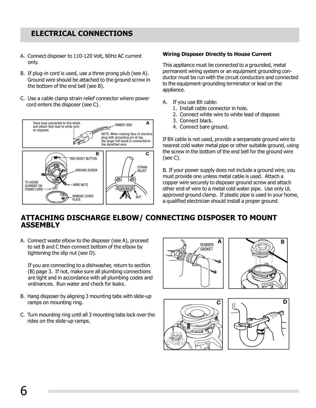 Frigidaire 560C525P02 manual Electrical Connections, Ribbed Side 