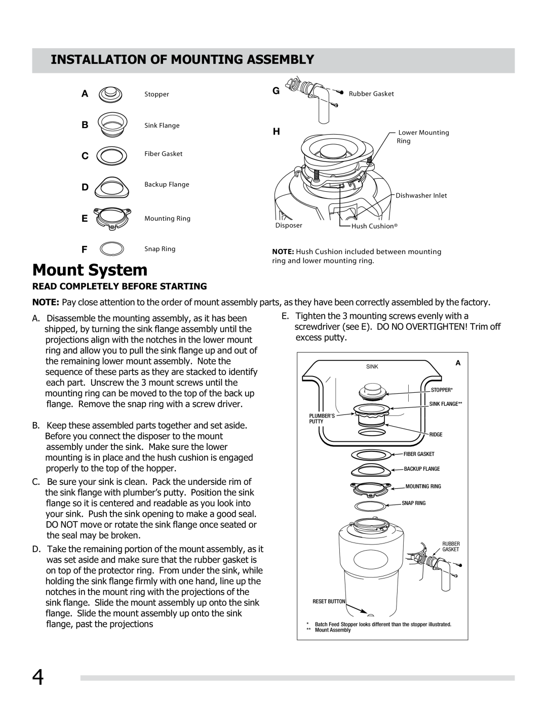 Frigidaire 560C525P02 manual Mount System, Installation Of Mounting Assembly 