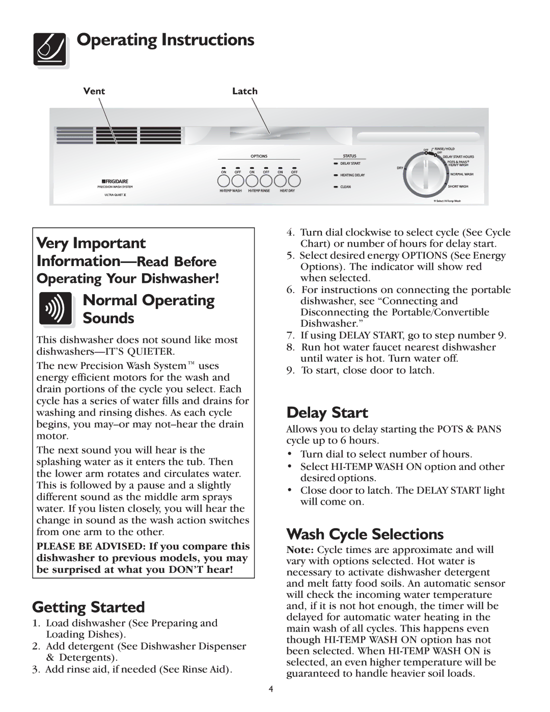 Frigidaire 600 Series warranty Operating Instructions 