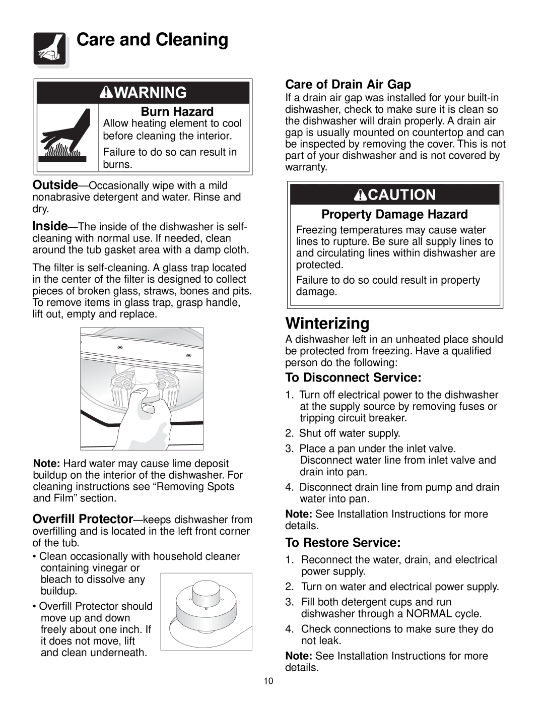 Frigidaire 640 warranty Care and Cleaning, Winterizing 