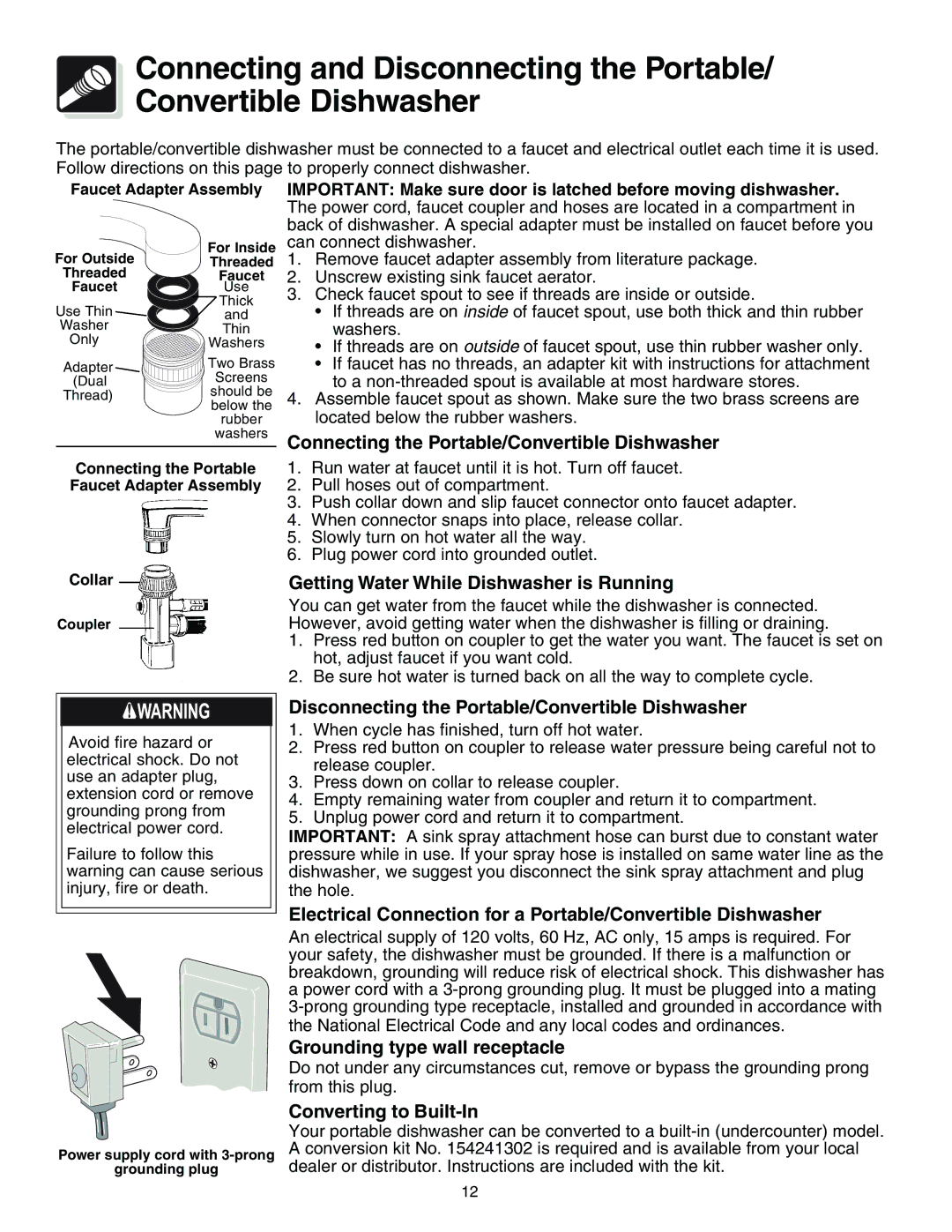 Frigidaire 650 Series warranty Grounding type wall receptacle 