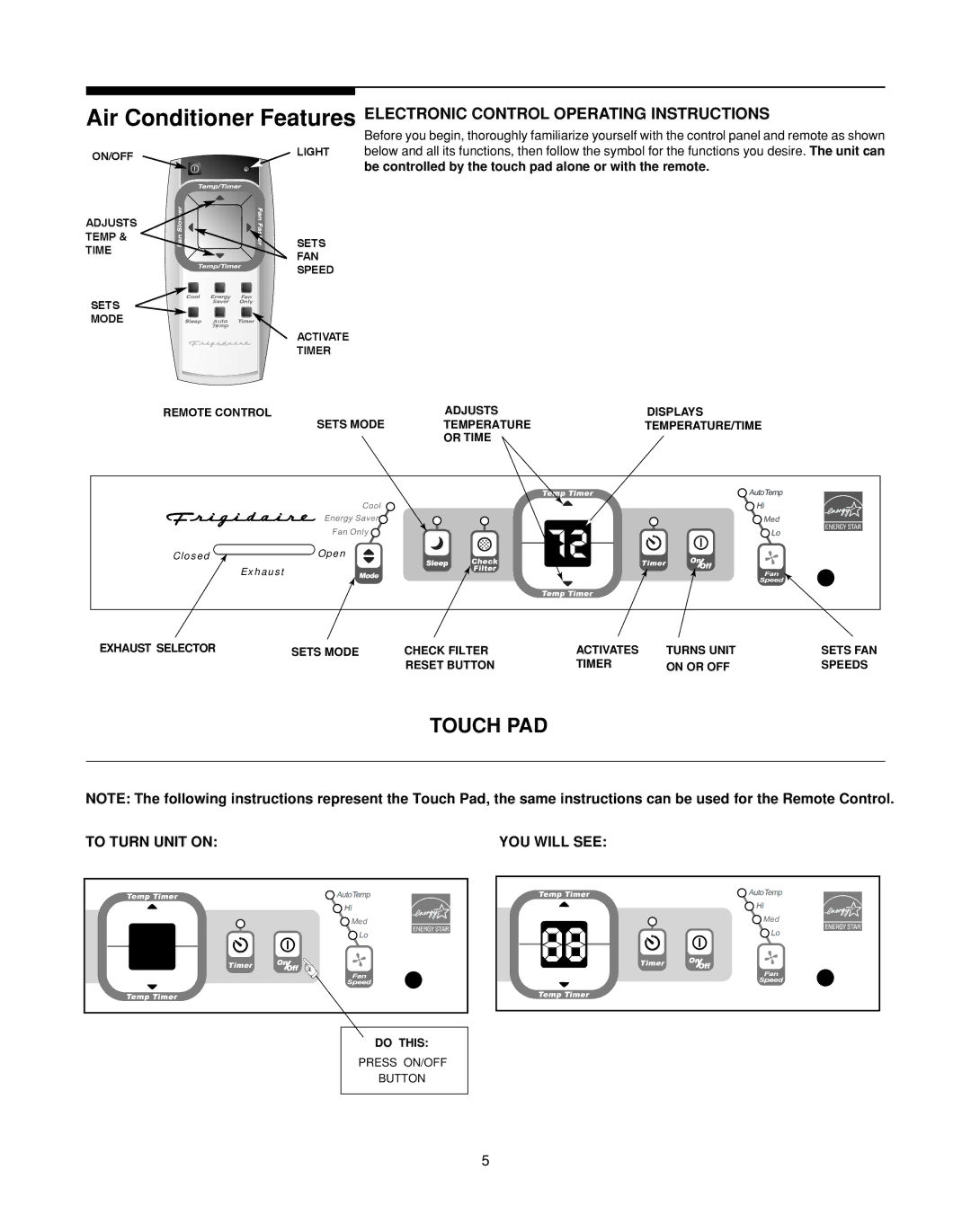 Frigidaire 66121613 warranty Touch PAD 