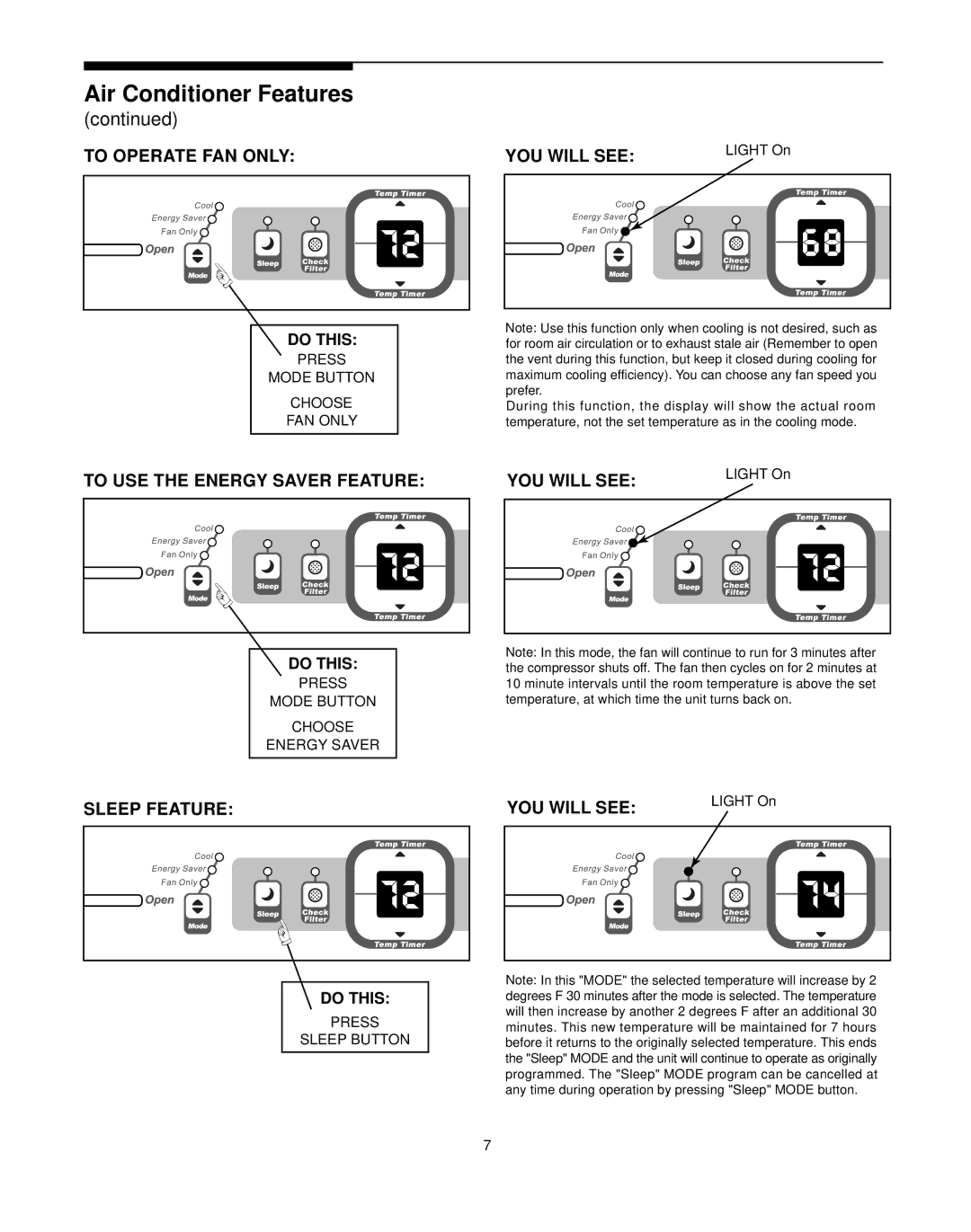 Frigidaire 66121613 warranty To Operate FAN only YOU will see 