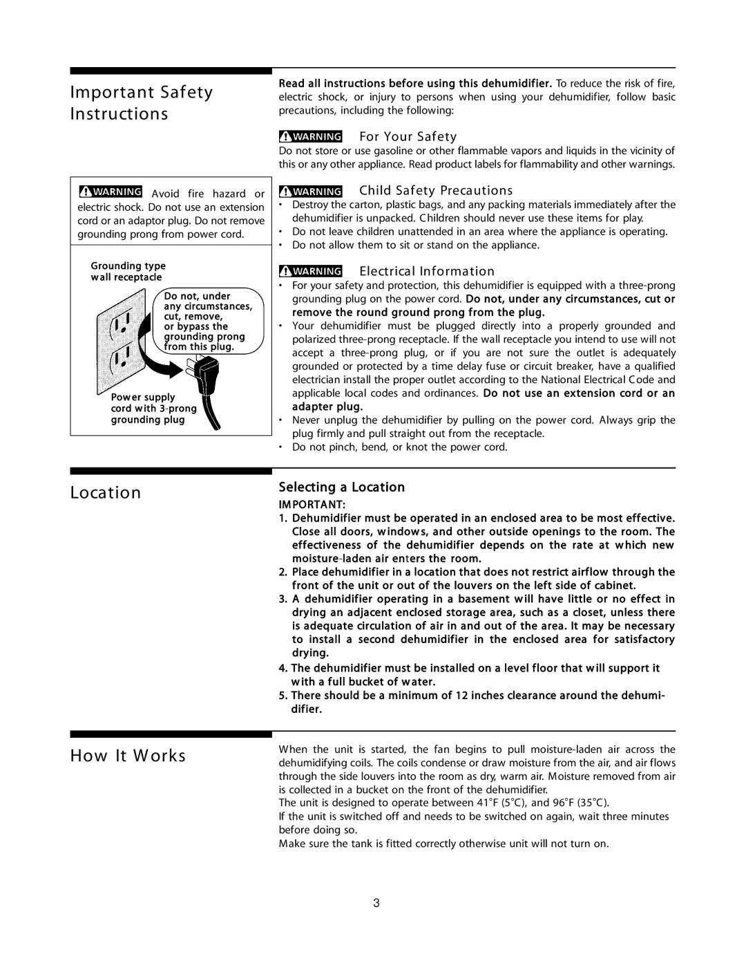 Frigidaire 66129900901 warranty For Your Saf ety, Child Saf ety Precautions, Electrical Inf ormation, Im Po Rta Nt 