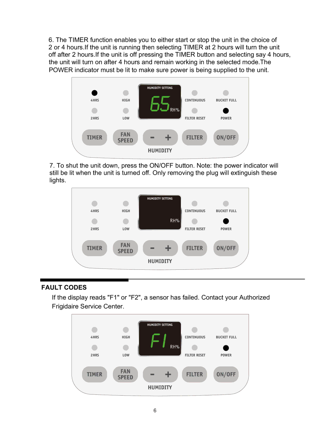 Frigidaire 66166042 warranty Fault Codes 