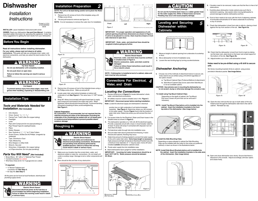 Frigidaire 675000800908 installation instructions Before You Begin, Installation Tips, Installation Preparation, Roughing 