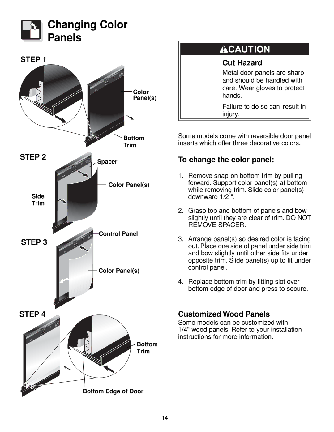 Frigidaire 700 Series warranty Changing Color Panels, Cut Hazard, To change the color panel 