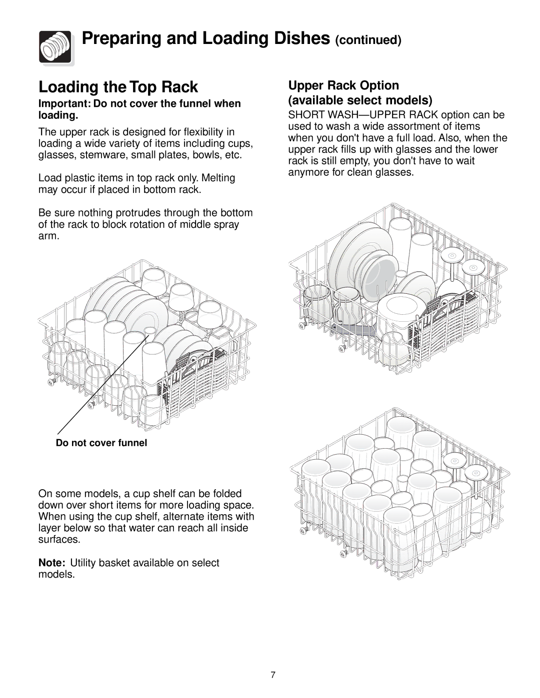 Frigidaire 700 Series warranty Preparing and Loading Dishes, Loading the Top Rack 
