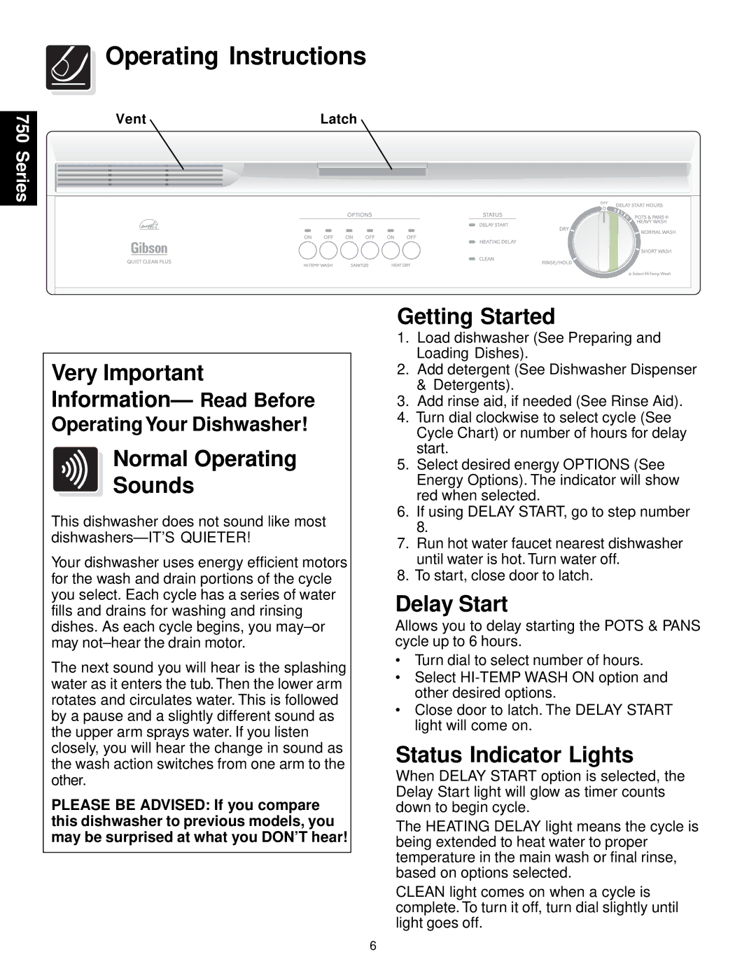 Frigidaire 740 Series, 750 Series warranty Delay Start, Status Indicator Lights 