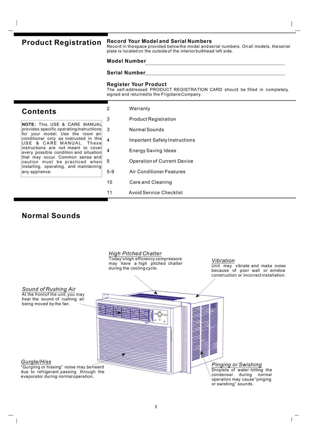 Frigidaire 819042150-01 manual Contents 