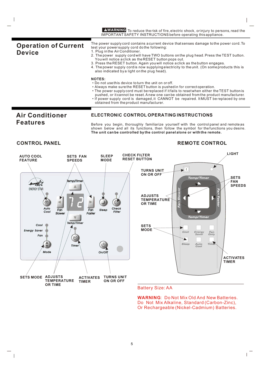 Frigidaire 819042150-01 manual Operation of Current Device 