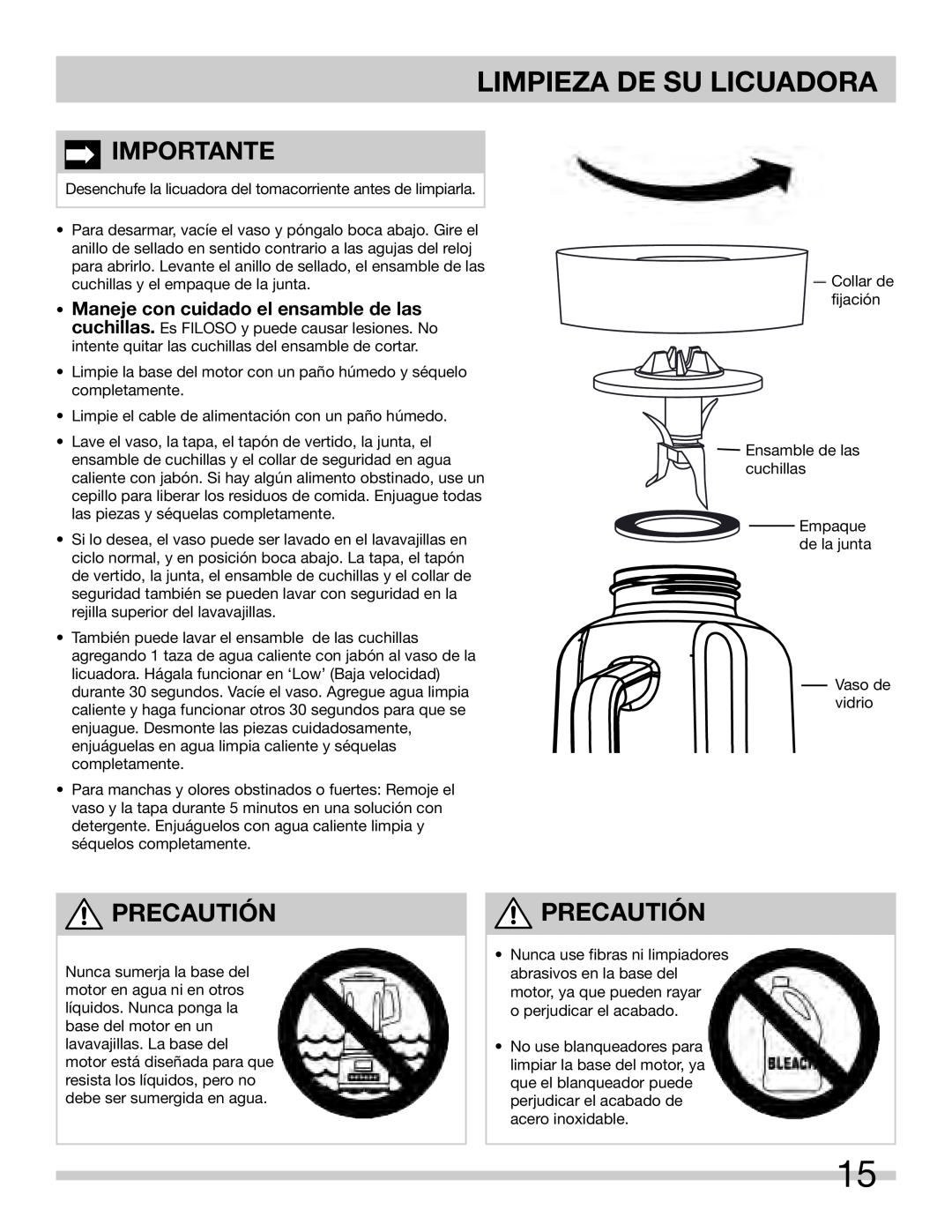 Frigidaire 900253211-UM warranty Limpieza De Su Licuadora, Importante, Precautión 