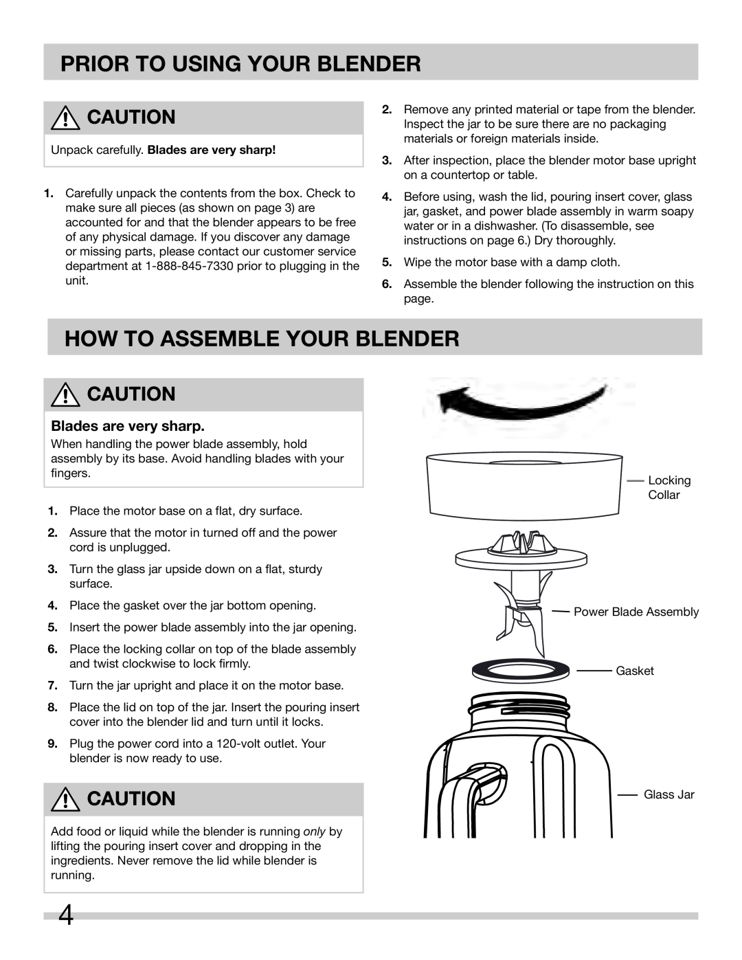 Frigidaire 900253211-UM warranty Prior To Using Your Blender, How To Assemble Your Blender, Blades are very sharp 