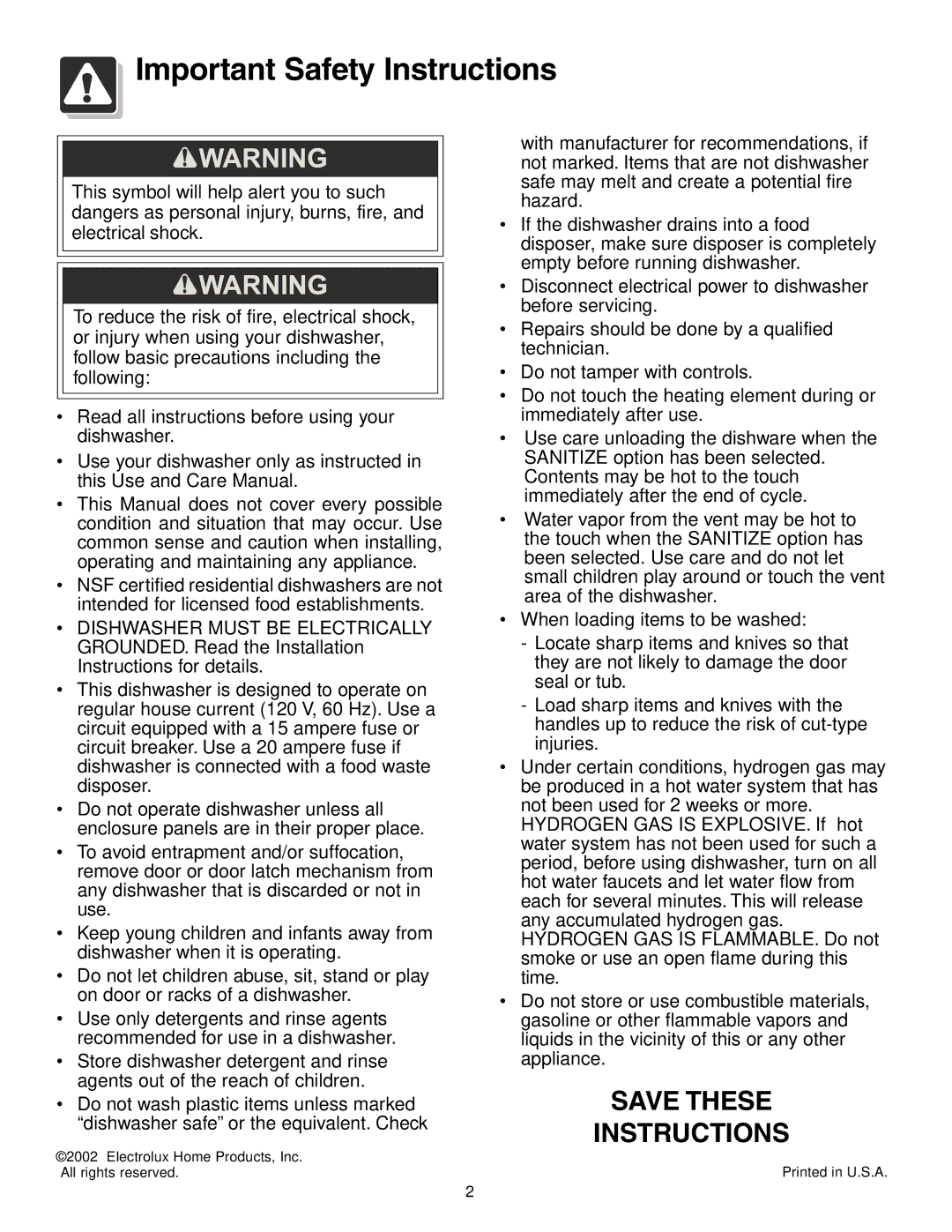 Frigidaire 950 Series warranty Important Safety Instructions 