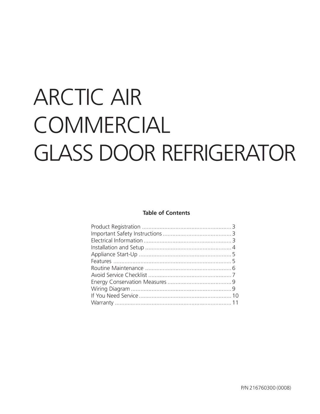 Frigidaire Artic Air Commerical Glass Door Refrigerator important safety instructions Arctic AIR Commercial 