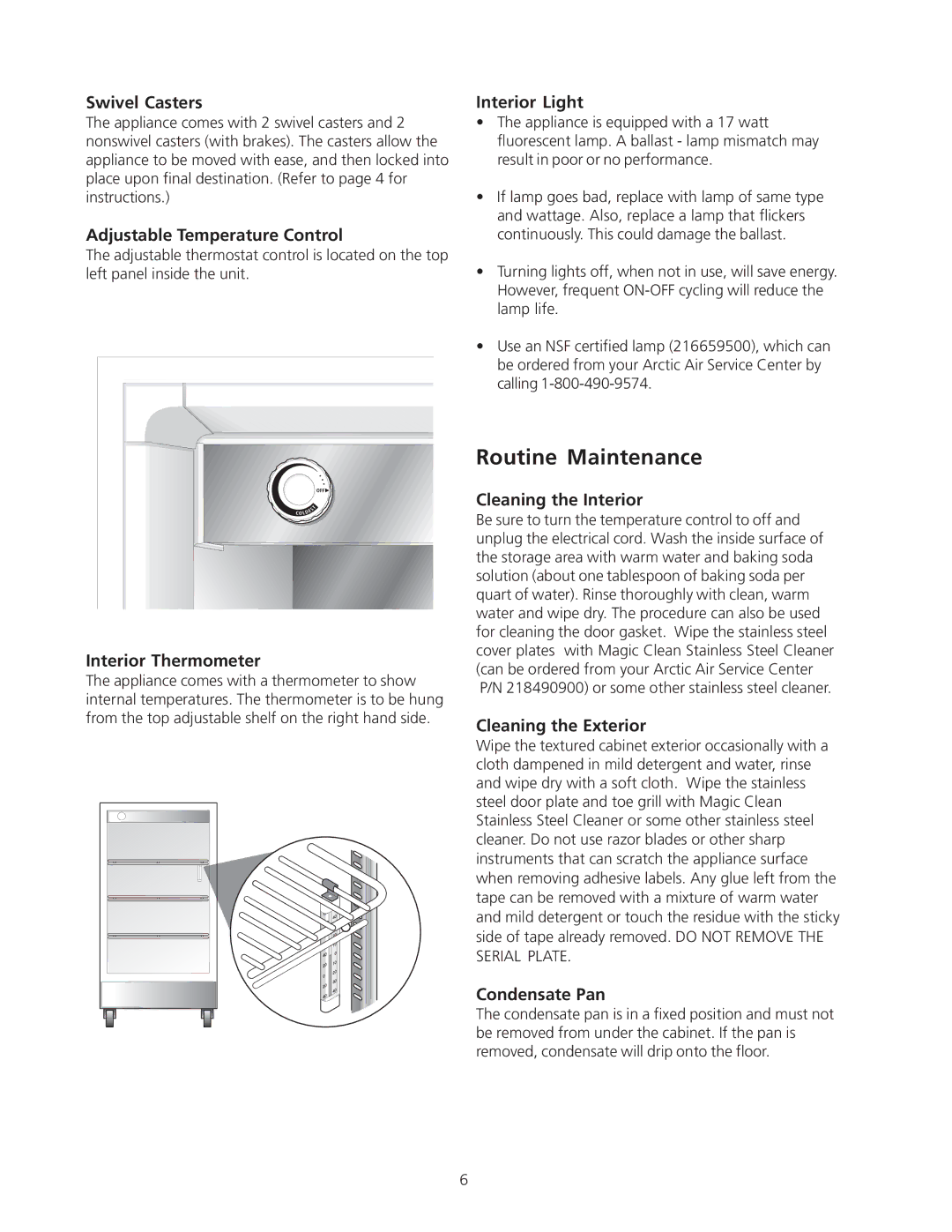 Frigidaire Artic Air Commerical Glass Door Refrigerator important safety instructions Routine Maintenance 