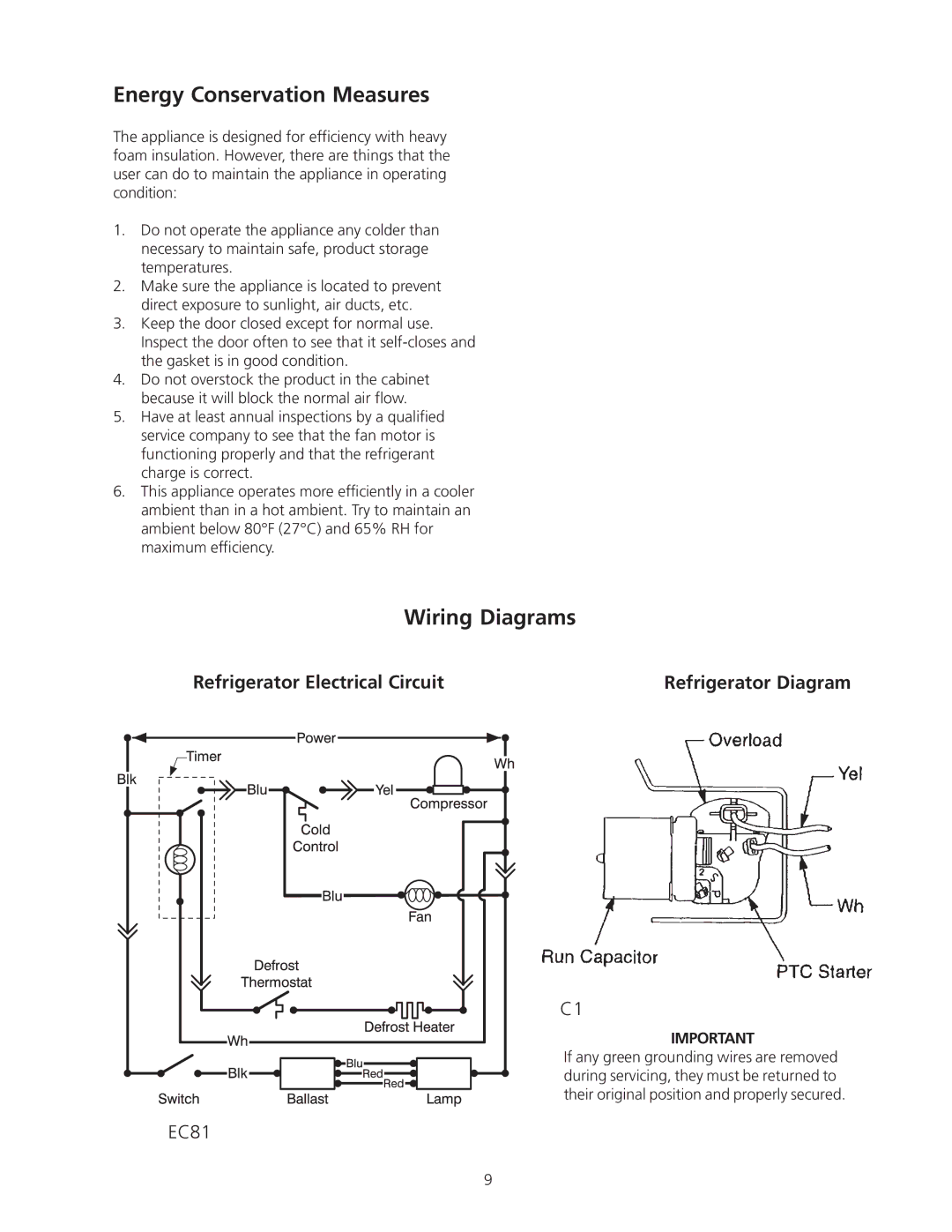 Frigidaire Artic Air Commerical Glass Door Refrigerator Energy Conservation Measures, Wiring Diagrams 