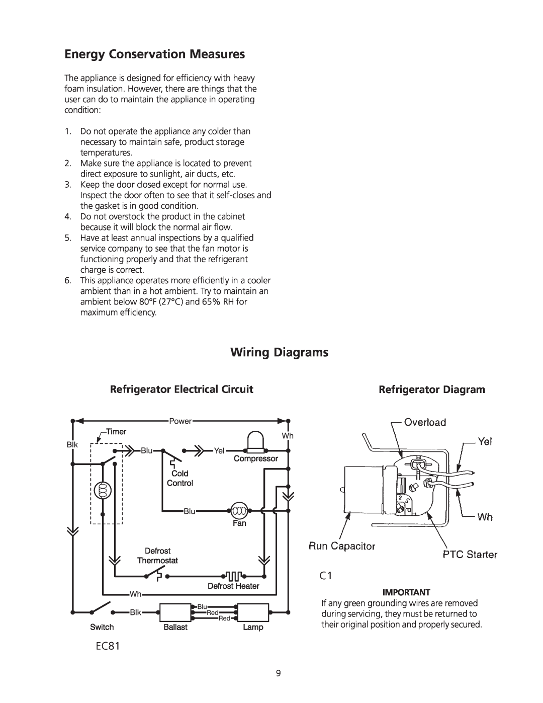 Frigidaire Artic Air Commerical Glass Door Refrigerator Energy Conservation Measures, Wiring Diagrams, EC81 