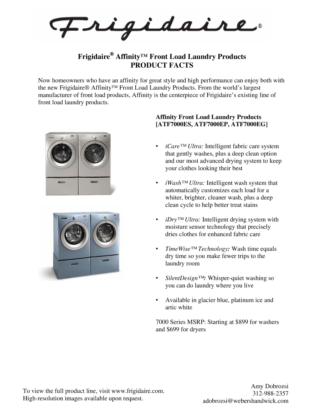 Frigidaire ATF7000EP, atf7000es, ATF7000EG manual Product Facts 