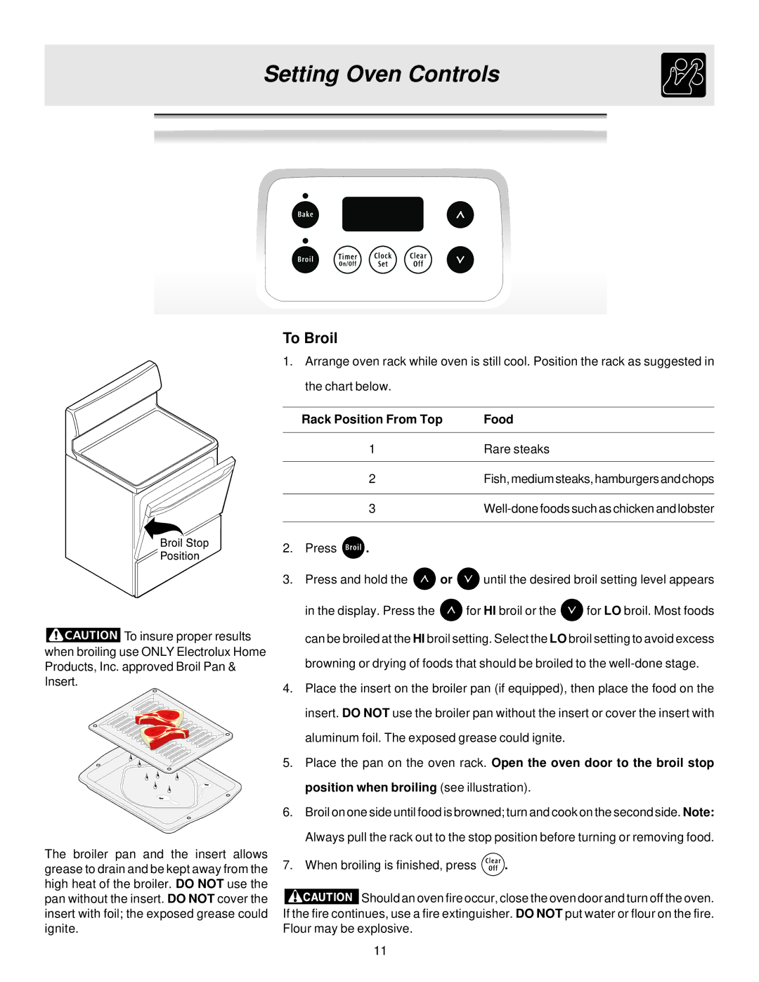 Frigidaire BS100 manual To Broil, Rack Position From Top Food 