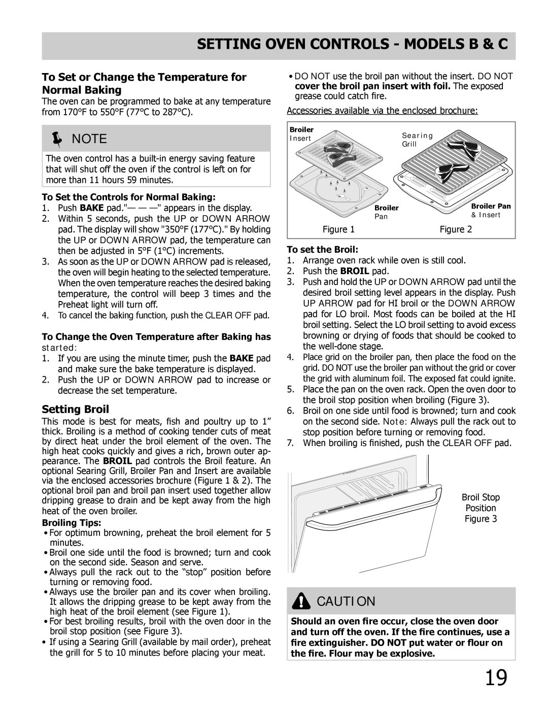 Frigidaire A To Set or Change the Temperature for Normal Baking, Setting Broil, To Set the Controls for Normal Baking 