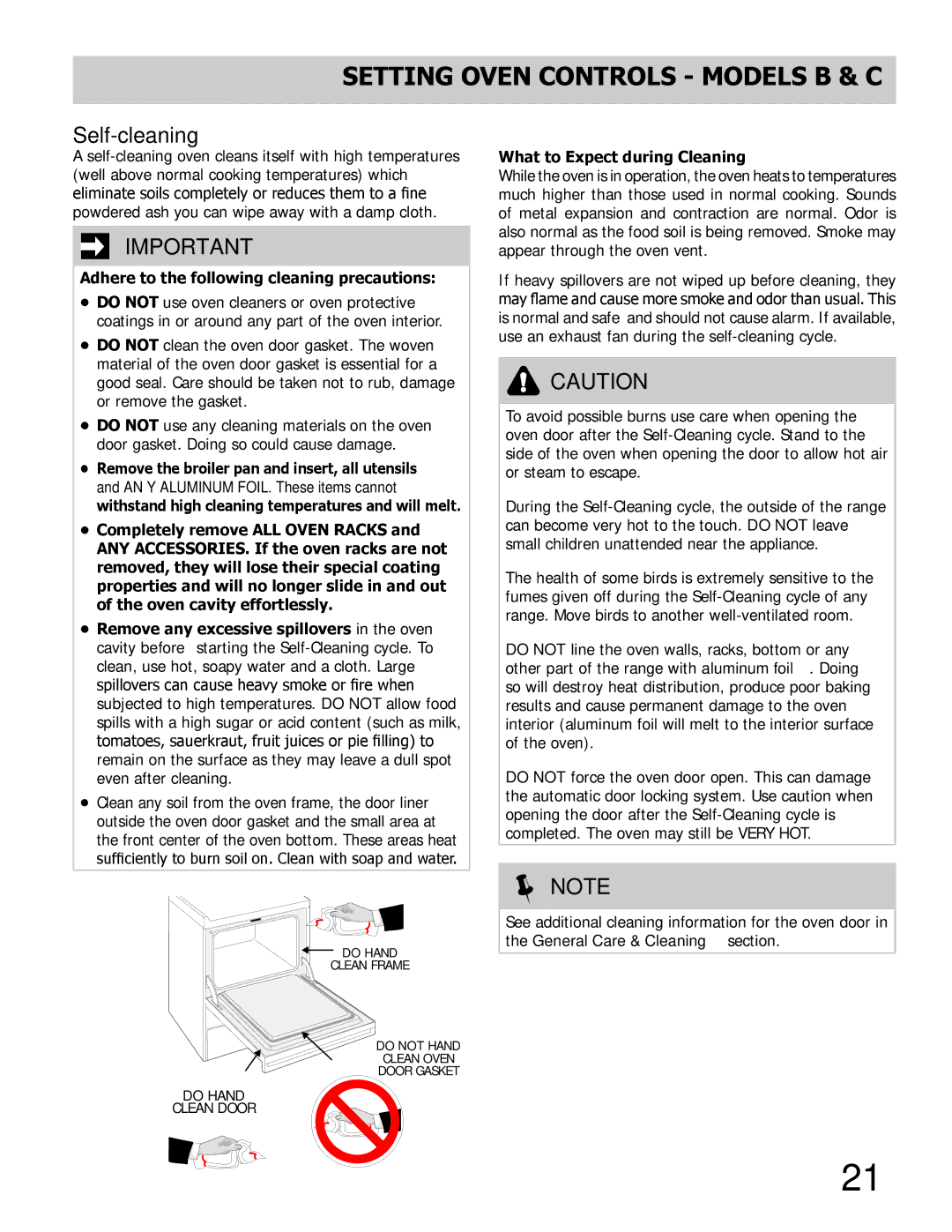 Frigidaire B manual Self-cleaning, Adhere to the following cleaning precautions, What to Expect during Cleaning 