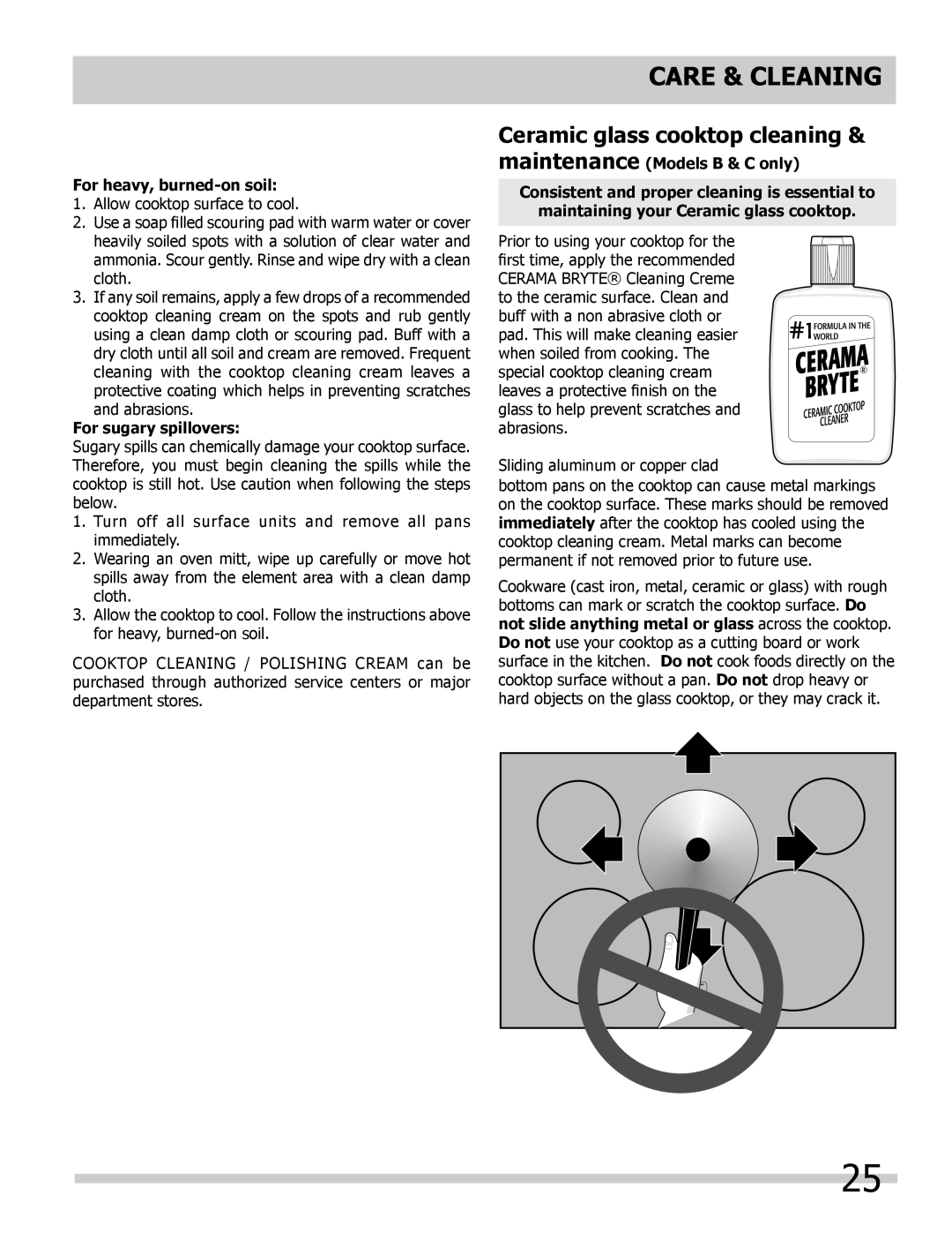 Frigidaire A, C, B manual For heavy, burned-on soil, For sugary spillovers 