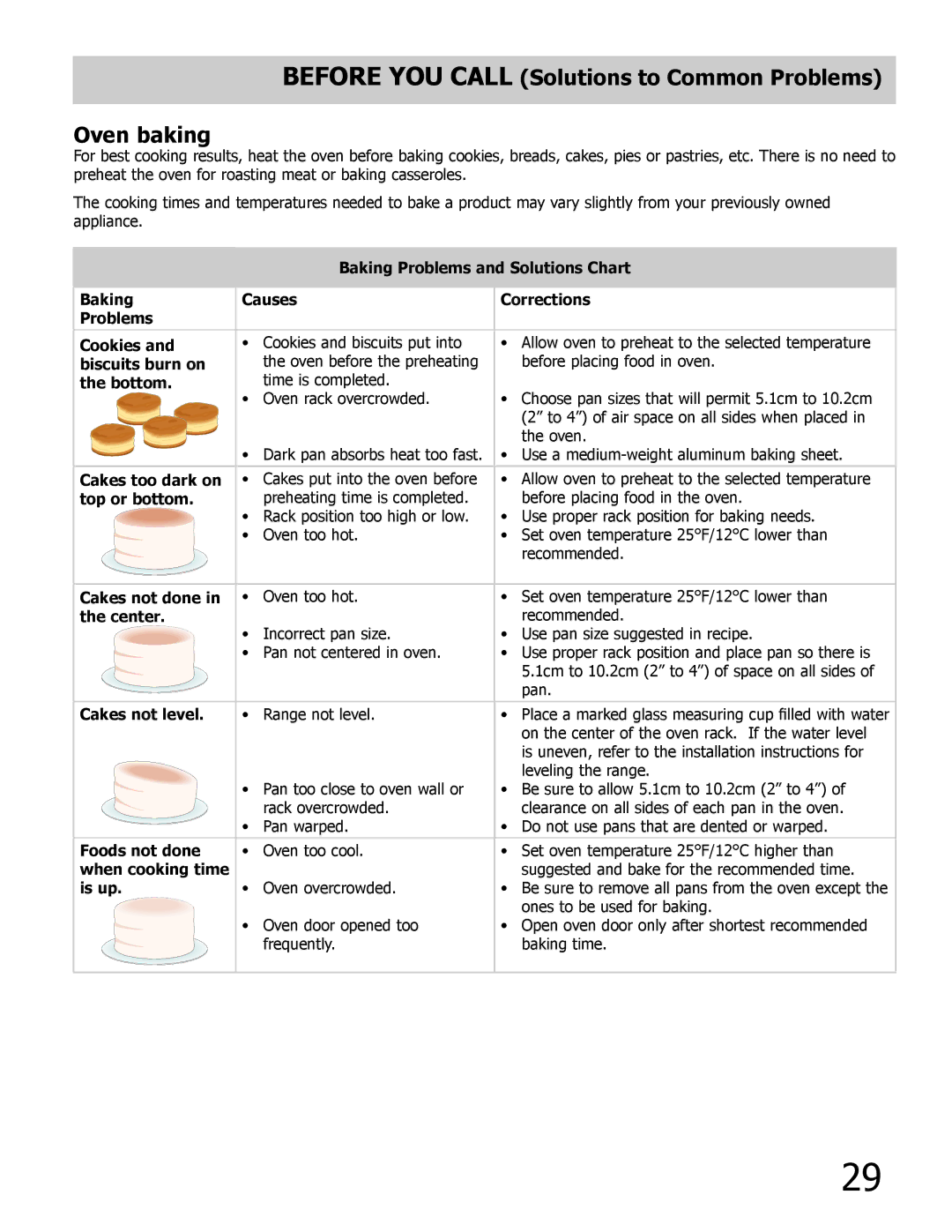 Frigidaire A manual Before you call Solutions to Common Problems Oven baking 