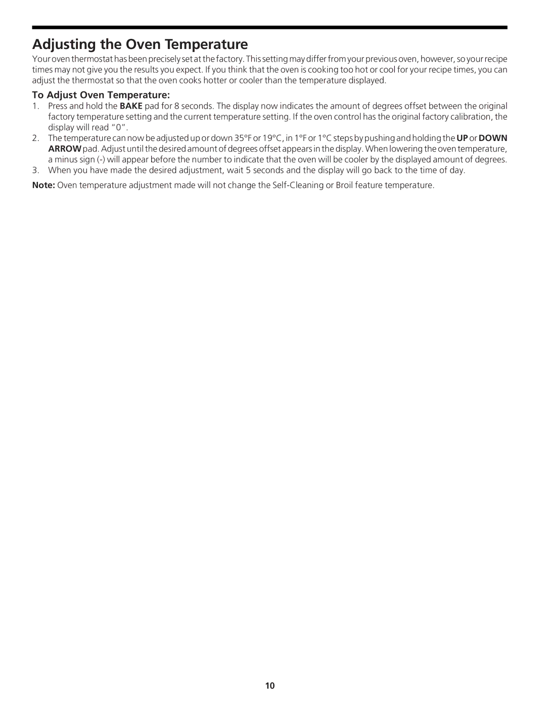 Frigidaire CFEB30S5GC manual Adjusting the Oven Temperature, To Adjust Oven Temperature 