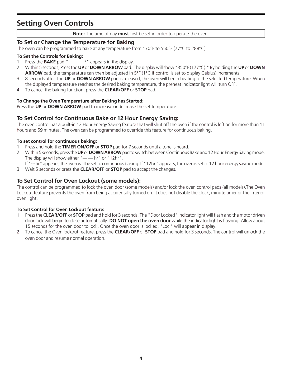 Frigidaire CFEB30S5GC manual Setting Oven Controls, To Set or Change the Temperature for Baking 