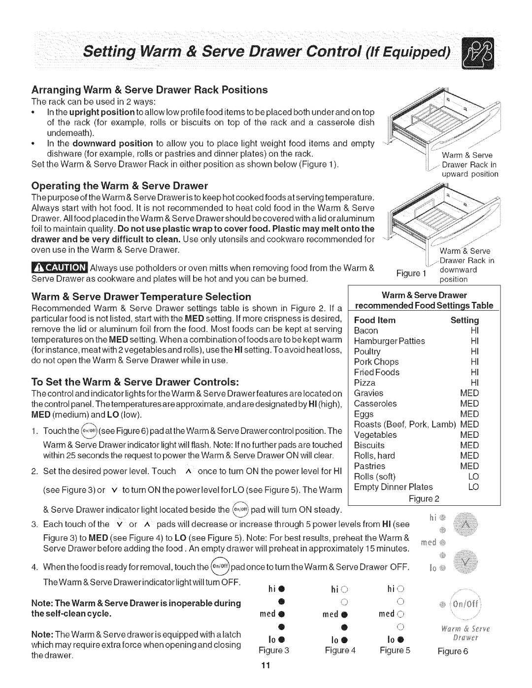 Frigidaire CFGS365ES5, CFGS365EB5, CFGS365FC3 important safety instructions Settingwarm, DrawerTemperature 