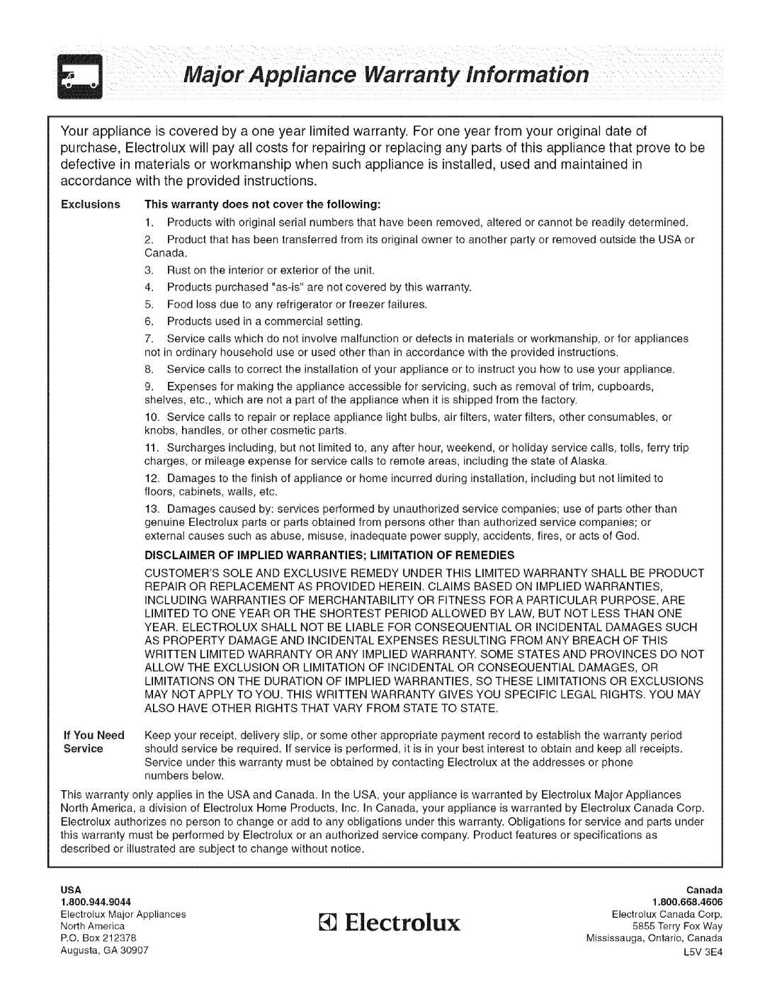 Frigidaire CFGS365FC3, CFGS365EB5, CFGS365ES5 important safety instructions Electrolux 