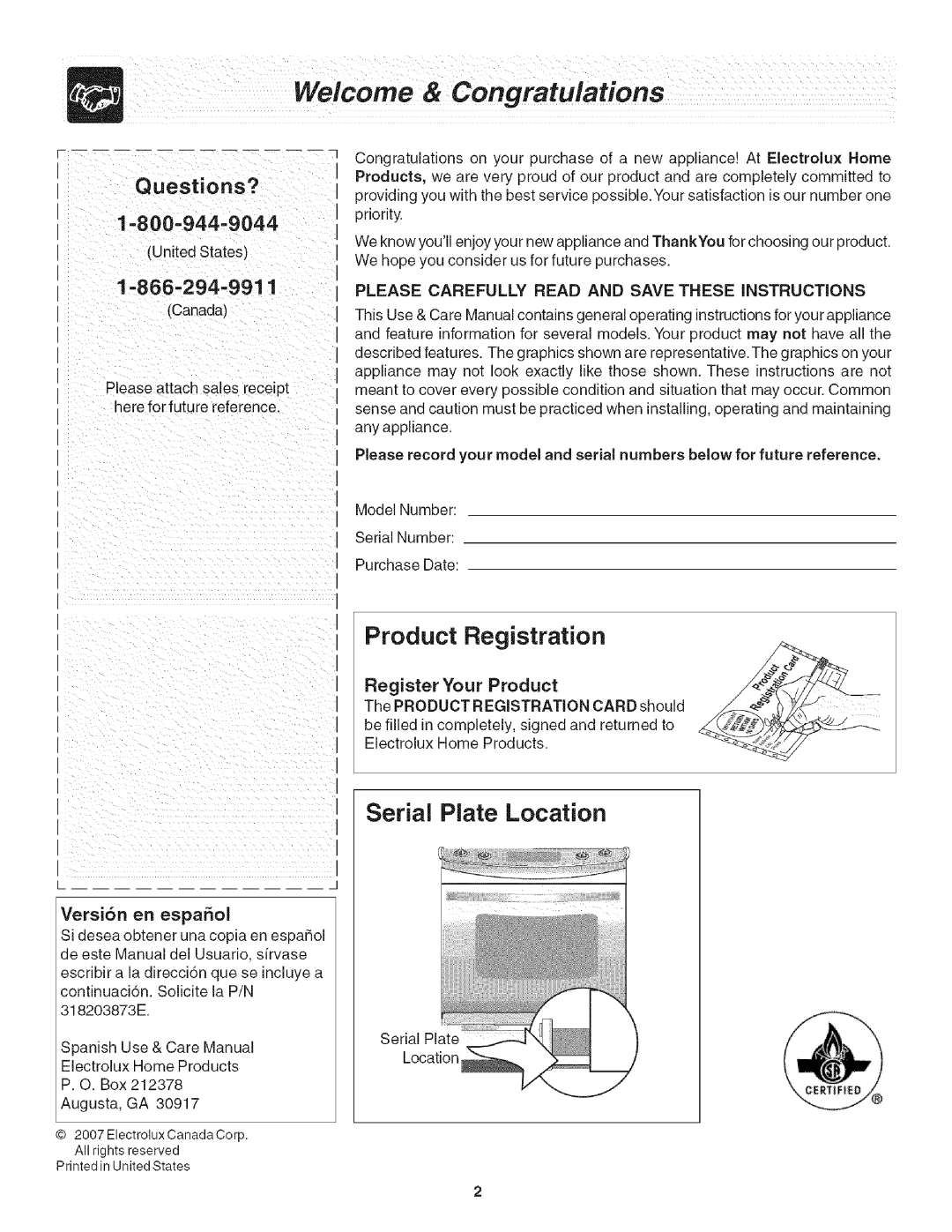 Frigidaire CFGS365EB5, CFGS365FC3, CFGS365ES5 important safety instructions Welcome & Congratulations 