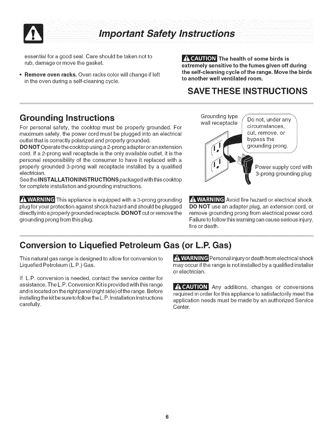 Frigidaire CFGS365FC3, CFGS365EB5, CFGS365ES5 important safety instructions Grounding Instructions 