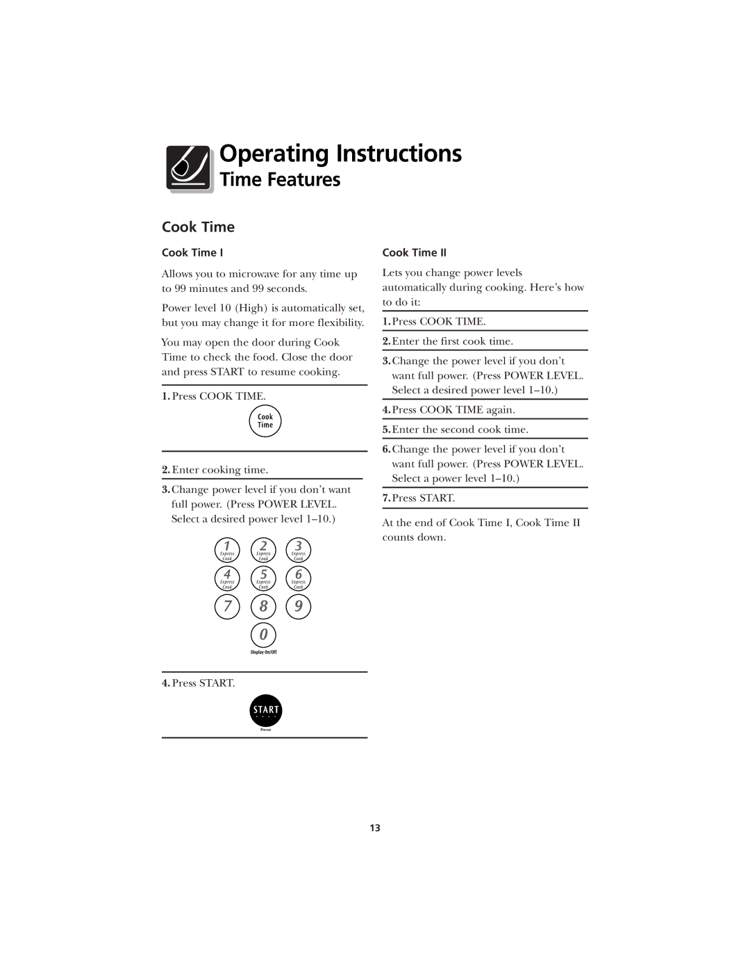 Frigidaire CFMV145 warranty Time Features, Cook Time 