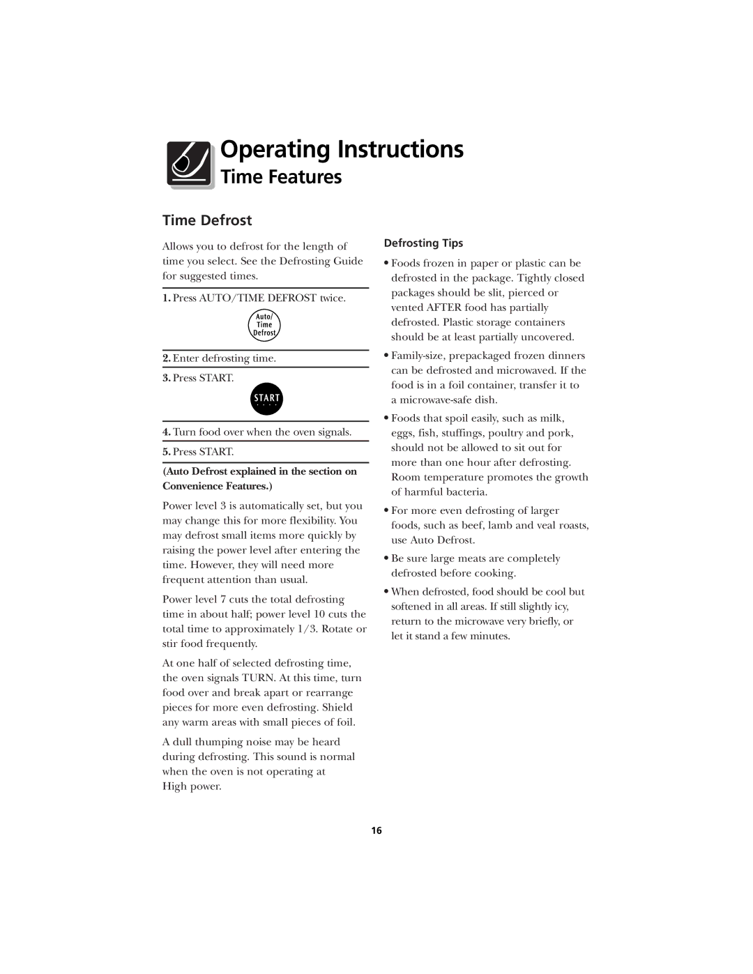 Frigidaire CFMV145 warranty Time Defrost, Defrosting Tips 