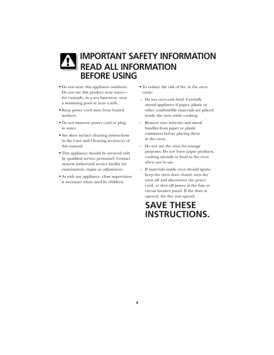 Frigidaire CFMV145 warranty Important Safety Information 