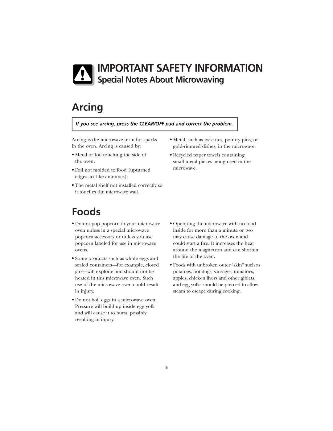 Frigidaire CFMV145 warranty Arcing, Special Notes About Microwaving 