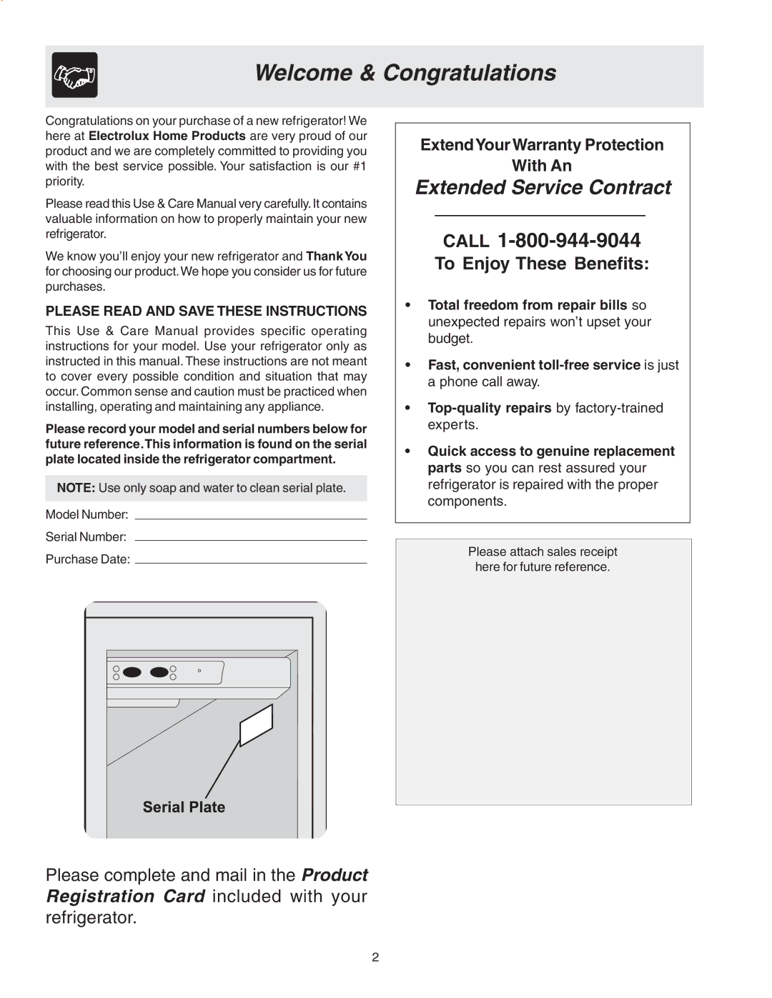 Frigidaire Compact Refrigerator manual Welcome & Congratulations, Please Read and Save These Instructions 