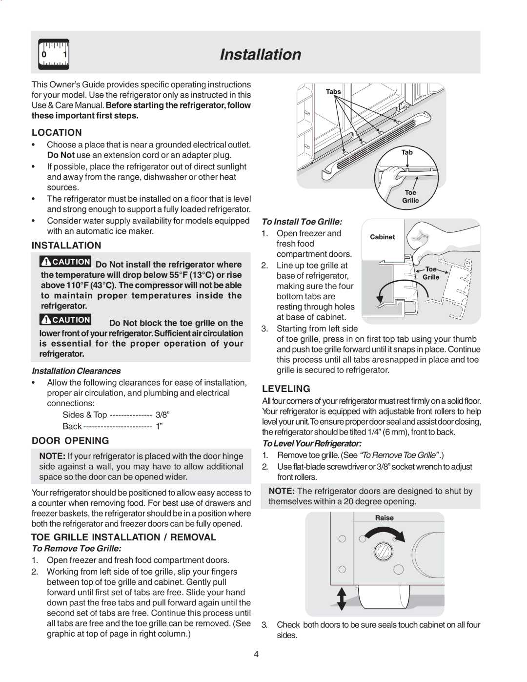 Frigidaire Compact Refrigerator manual Installation 