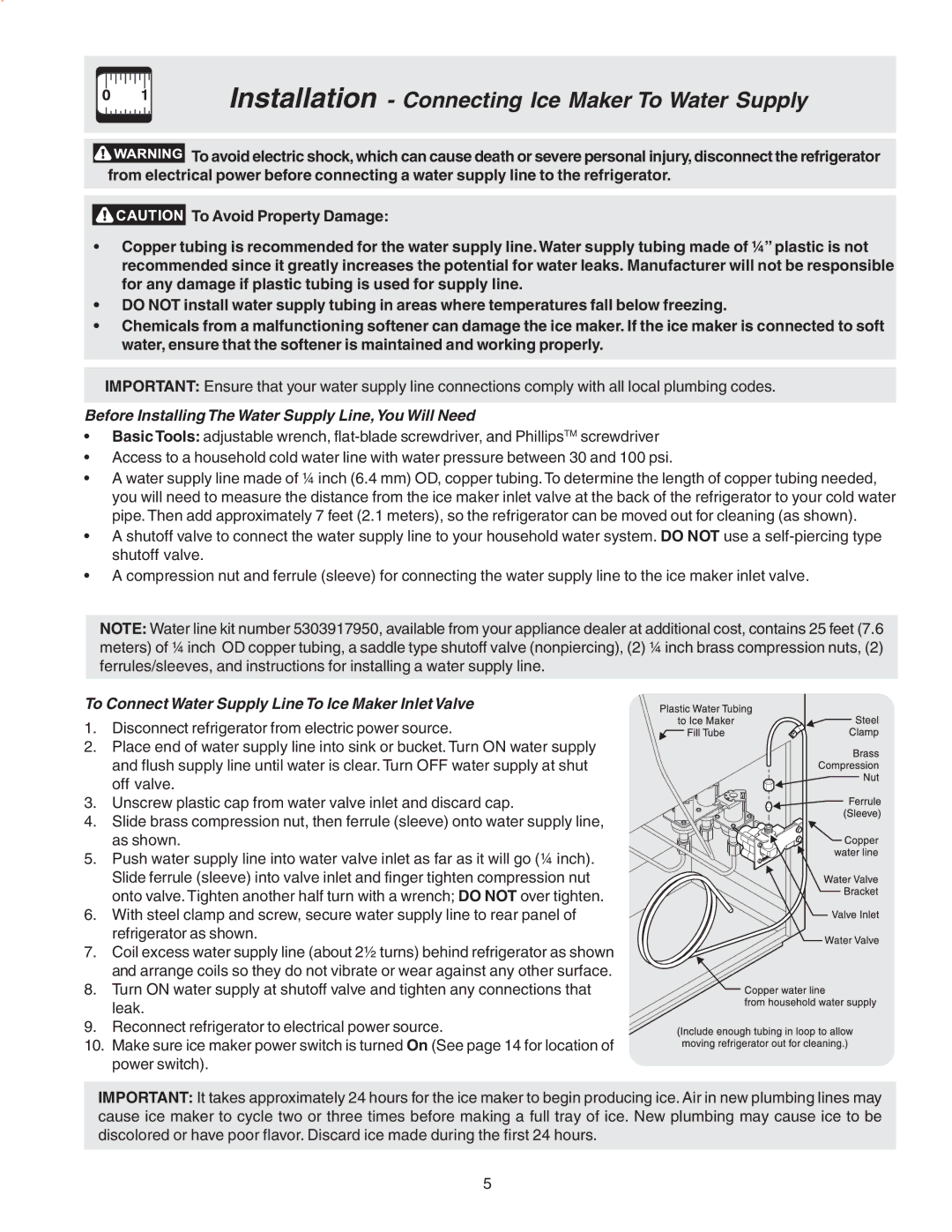 Frigidaire Compact Refrigerator manual Installation Connecting Ice Maker To Water Supply 